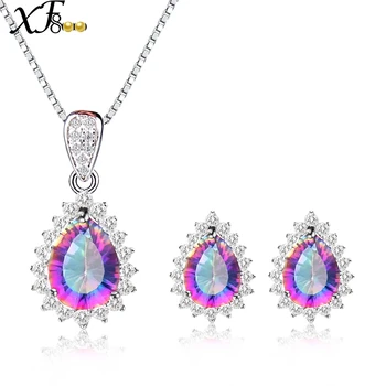 

XF800 Natural Gem Stone Crystal Topaz Necklace Pendant Earrings Set 925 Sterling Silver Jewelry Gift For Women Water T239DE