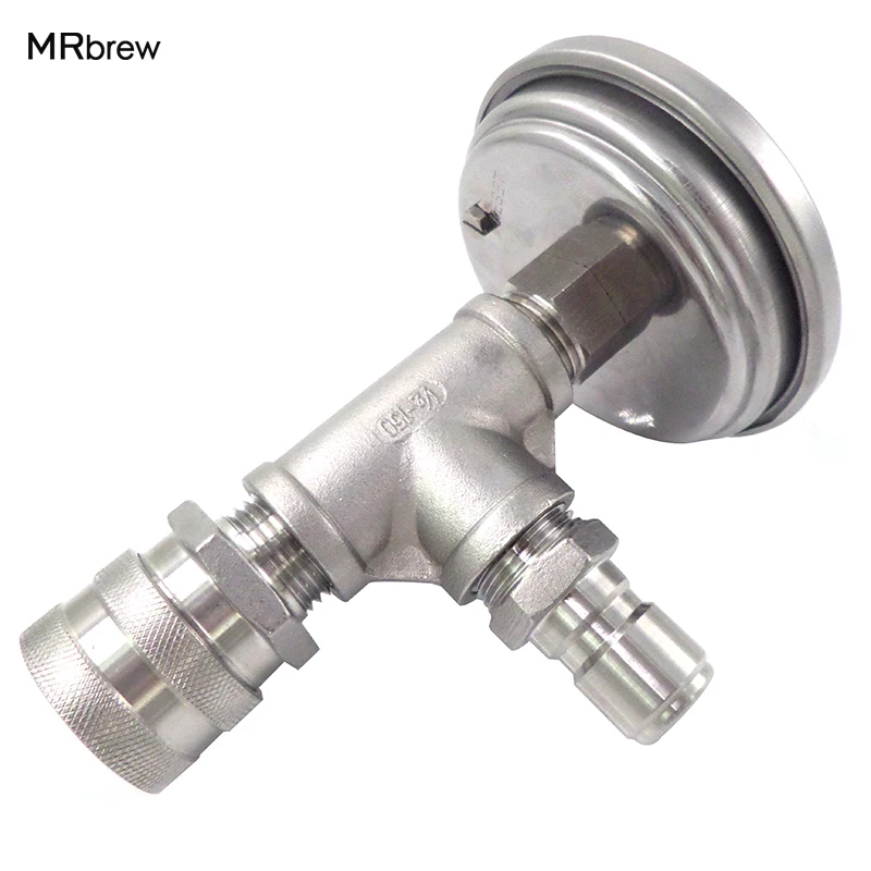 

Homebrew In-line Thermometer with Stainless Quick Disconnect, 2" Bi-metal thermometer, Stainless Stee; 304 Tee, 1/2"Thread