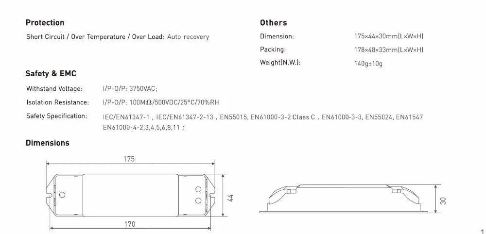 DMX-15-100-400-F1P1; 15 Вт 100-400mA cc DMX затемнение Driver; 100-240VAC и DMX512/RDM push DIM вход; 100mA-400mA* 1CH выход