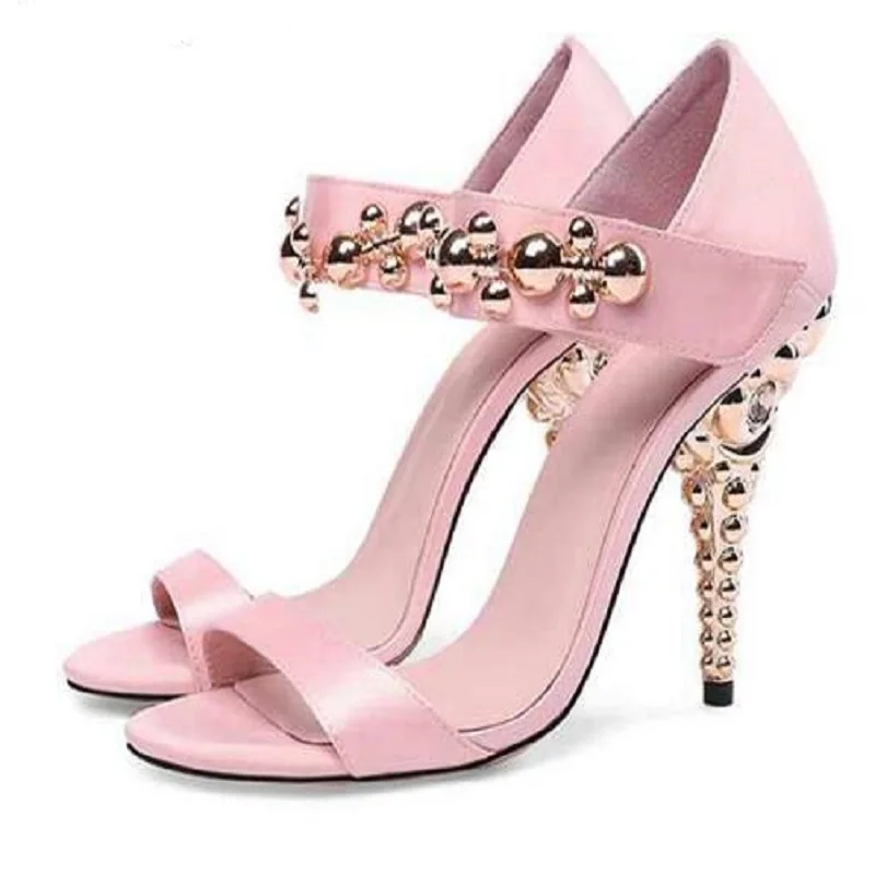 DIJIGIRLS silk peep toe hook loop fashion women hoof heel sandals metal floral fasteners summer luxury dinner party shoes