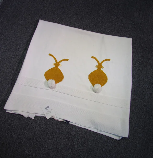 Jual Gaya Nordic katun putih Rajutan bayi selimut dengan kuning kelinci desain Sofa multifungsi bayi selimut Membedung 100*90 cm