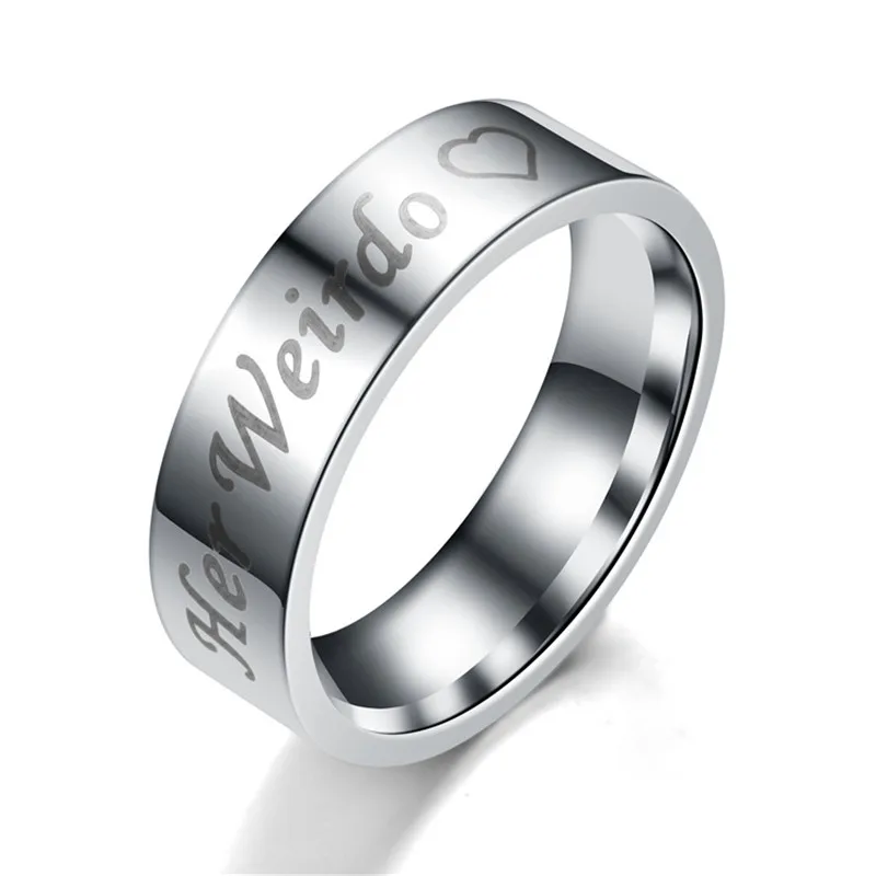 His Crazy Her Weirdo Fashion Letter Lover Wedding Ring For Men Women Couple Jewelry Valentine's Day Gifts