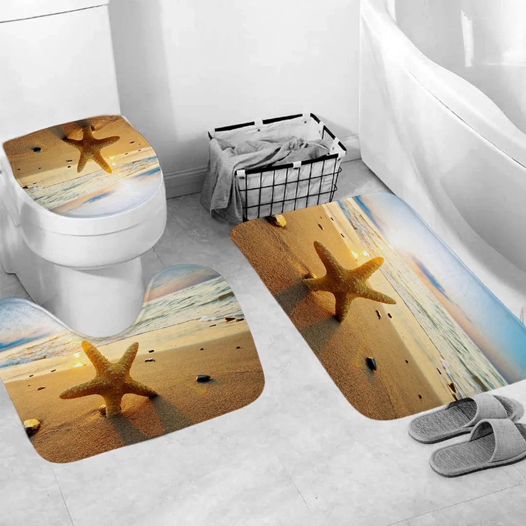 3 шт./компл. Печатный нескользящий Туалет полиэстер покрытие стола коврик набор туалетный коврик Ванная комната Кухня ковры коврики в ванную Костюмы Аксессуары