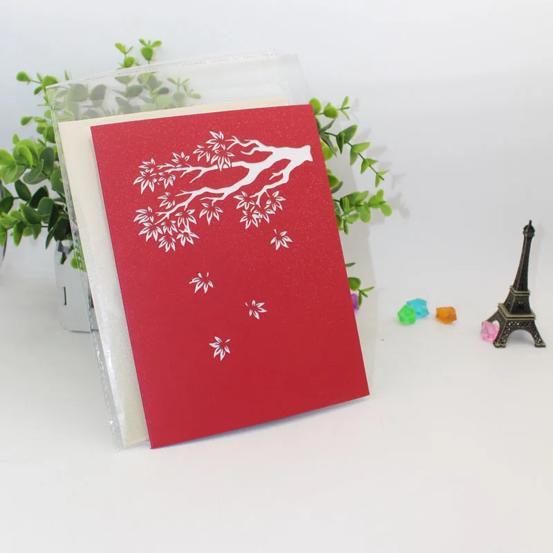  New Creative 3D DIY Red Maple Leaf Wish Crad Fashion Wedding Party Invitation Cards Upscale Event P - 32989675101