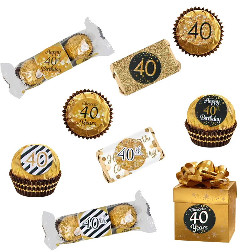 6 Page Happy 30/40/50 Birthday Paper Sticker 30 40 50 Year Old Event Party Gift and Candy Food Stickers Anniversary Party Decor