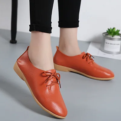 Mcacchi/ г. Модная женская обувь для отдыха кружевная обувь на плоском ходу для студентов, женская обувь на плоской подошве из натуральной кожи с круглым носком белые туфли на шнуровке - Цвет: Orange