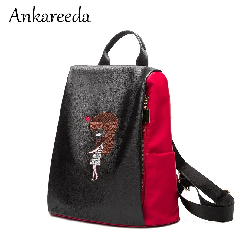 Brand portable shoulder bags female leather 2017 new women bag korean cartoon embroidered bag 100 real