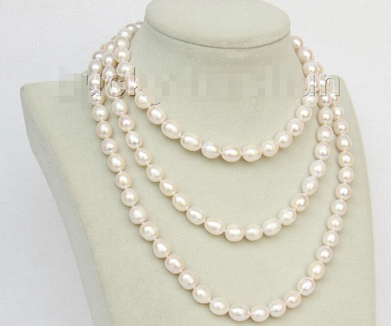 

MU78 J54 FREE shipping>>>>>>47" 10mm baroque rice white freshwater pearls necklace j9865A72E12