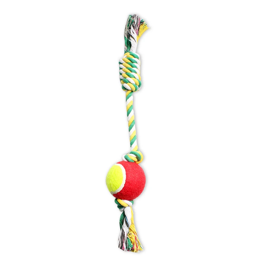 Rubber Squeaky Dog Toys Cotton Rope Ball Interactive Dog Toy Drawstring Tennis Ball Pet Chew Knot Puppy Multicolor Bell Ball