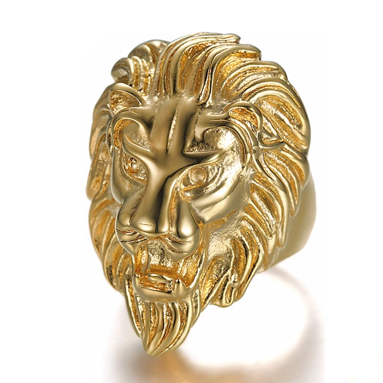 

3 color High Quality Animal ring Men's Lion Rings 316L Stainless Steel Rock Punk Rings Men Lion's head Jewelry