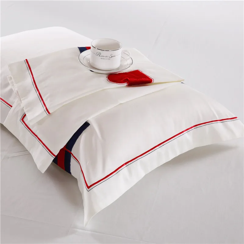 Svetanya Белый вышитые красные постельные принадлежности сердце наборы королева King размер постельное белье Египетский хлопок постельное белье