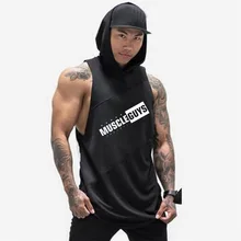 Летние спортивные бег фитнес бодибилдинг для мужчин тонкий дышащий жилеты без рукавов свободные шить спортивный жилет с hooded ш