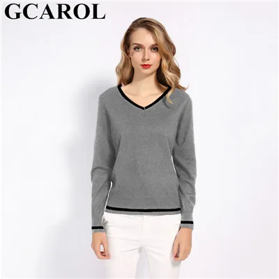 Женский джемпер в офисном стиле GCAROL, элегантный эластичный вязаный свитер из 30%-ной шерсти с V-образным вырезом на осень и зиму - Цвет: Grey