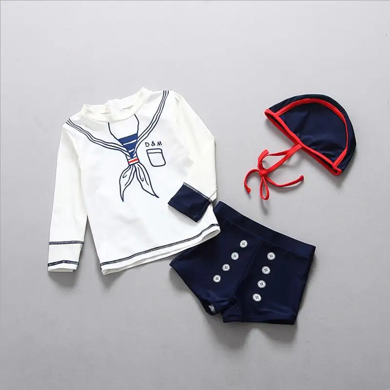 

Girls Cute Swimsuit Lovely Princess Retro Navy Wind And Plain Swimsuit Three Pieces /Set For 1-5-year Girls