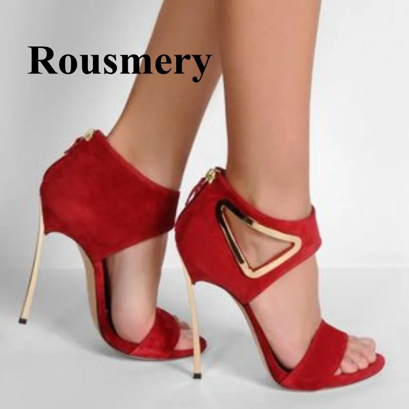 

New Desgin Metal Decoration High Heel Open Toe Rear Zipper Cover Heel Iron Heel Fashion Summer Women Sandals Tow Colors