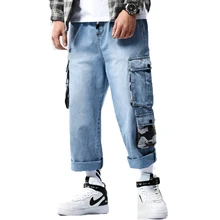 2019 Mens Denim Cargo Pants Men Baggy Blue Jeans Side Pockets biker jeans men Hip Hop Ankle-Length Pants male Joggers trousers 2019 Mens Denim Cargo Pants Men Baggy Blue Jeans Side Pockets biker jeans men Hip Hop Ankle-Length Pants male Joggers trousers