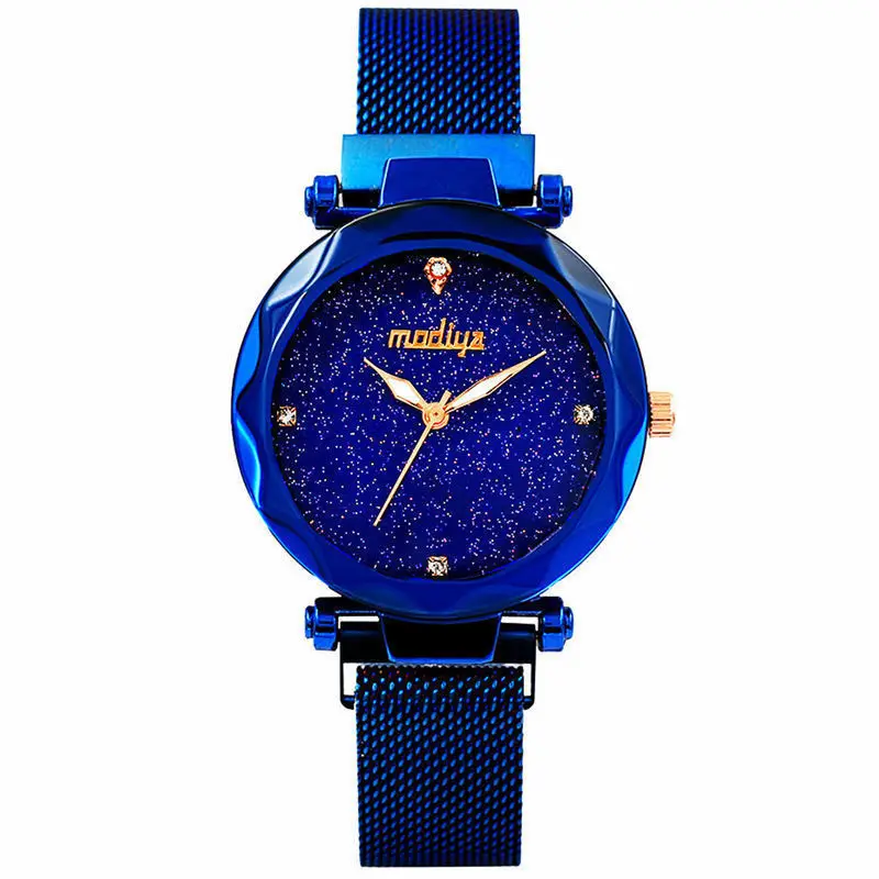 Montre Femme для женщин браслет часы Лидер продаж звездное небо циферблат часов роскошные золотые женские кварцевые наручные часы Баян коль saati - Цвет: Синий