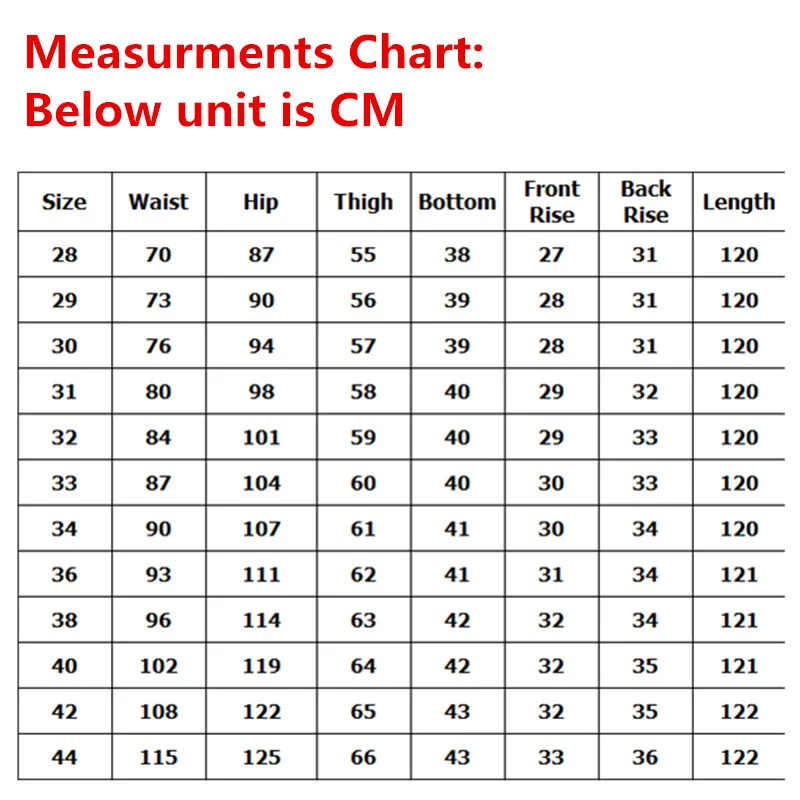 Jeans Size Chart Cm