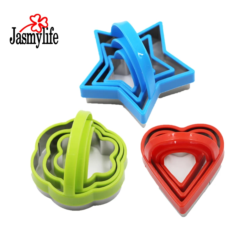

3PCS Cookie Cutters Stainless Steel With Plastic Handle Flower Heart Star Shaped Baking Tools Fondant Decoration Cake Mold