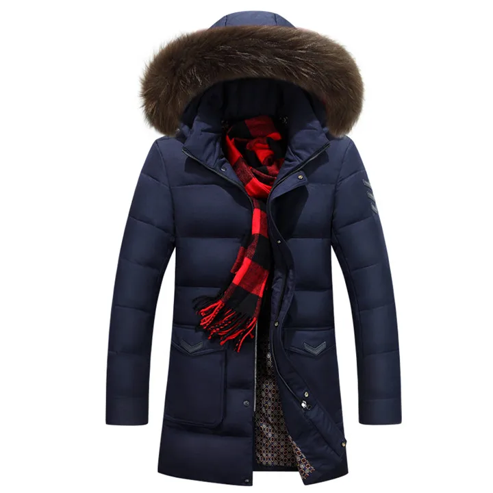 Зимняя куртка для мужчин, высокое качество, бренд Tace& Shark, меховой воротник, мужской пуховик, длинное пальто, мужское зимнее пальто - Цвет: Синий