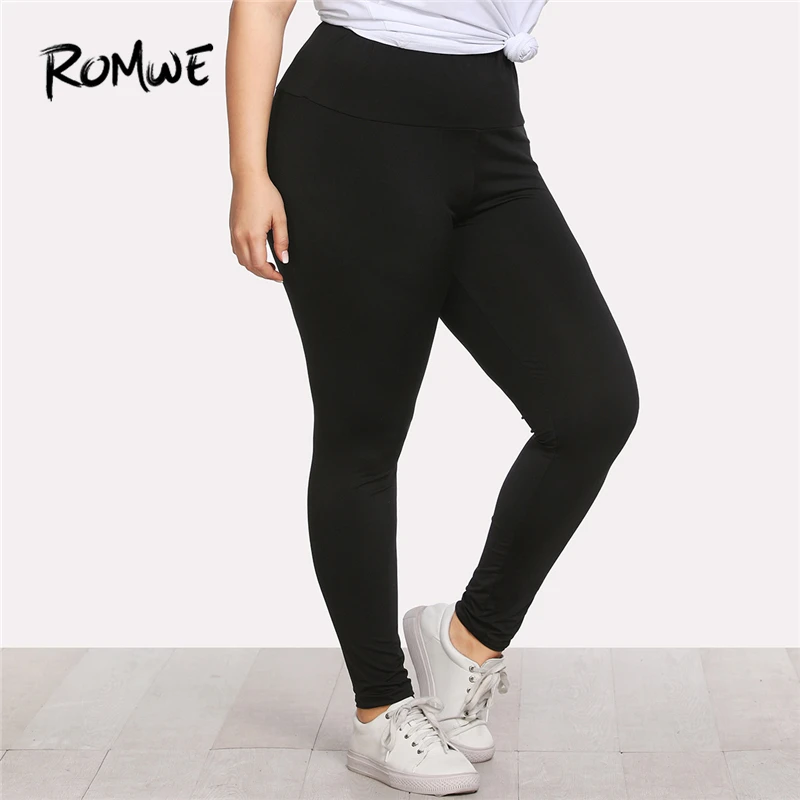 

Romwe Sport Plus Size Black Elastic Waist Skinny Gym Sports Pants Blue Women Yoga Tights 2018 New Grey Female Fitness Leggings