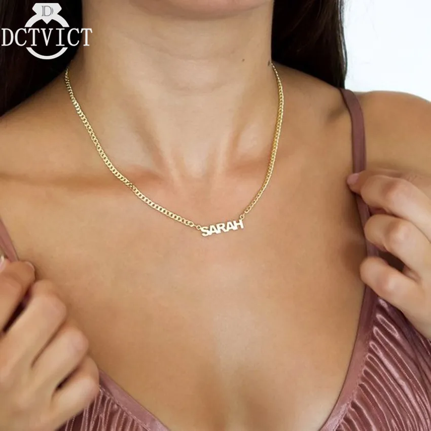 

Custom Nameplate Letter Choker Curb Chain Rose Gold Name Necklace Personalized Jewelry Silver Chain Collar Mujer Mother's Gift