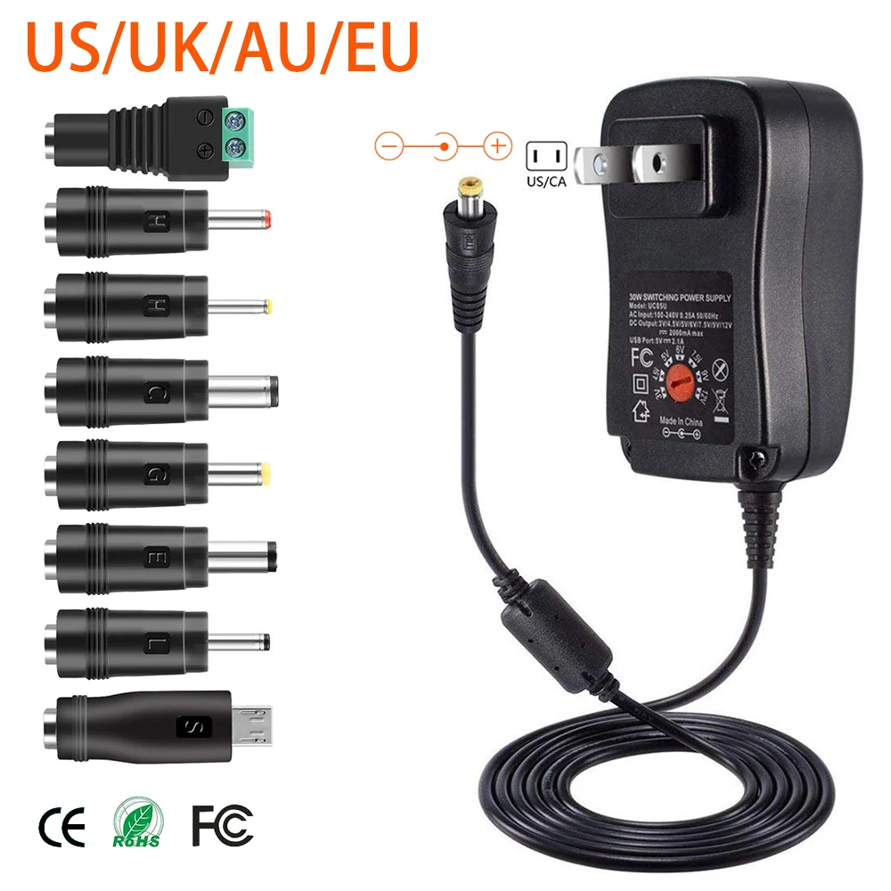 Adapter Tips 3V 4.5V 6V 7.5V 9V 12V AC to DC Power Supply Charger Converter