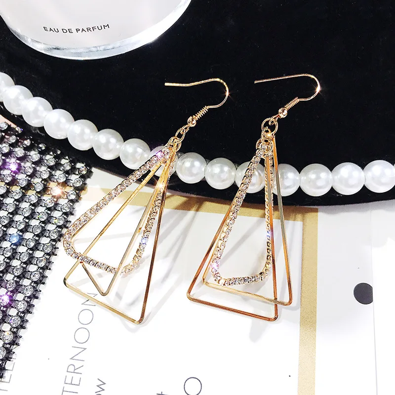 

Earring Geometric Silver Seaside Black Girls Punk Pyramid Golden Women Hollow Polygon 3D Triangle Valentines Statement Earrings