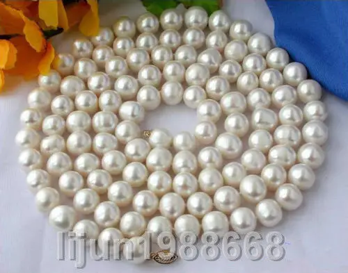

34" 11-12MM ROUND WHITE FRESHWATER CULTURED PEARL NECKLACE Free shipping