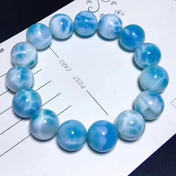 

14.4mm Genuine Natural Blue Larimar Bracelets For Women Men Love Gift Fitness Gemstone Crystal Stretch Fashion Bracelet AAAAA