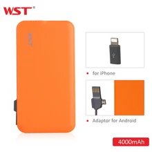WST 4000mAh Power Bank Built-in Cable Portable Battery Charger Colorful External Battery Pack