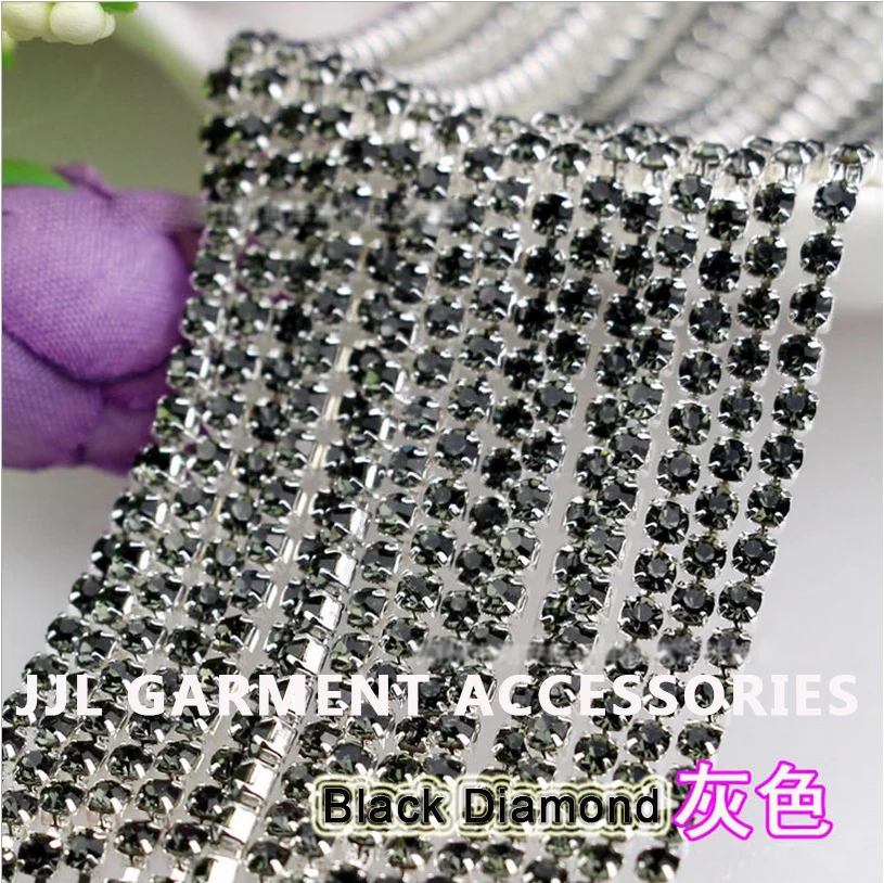 10 ярдов Серебряная основа черный бриллиант Цвет SS6 ss8 ss10 ss12 intensiveStrass стиль diy