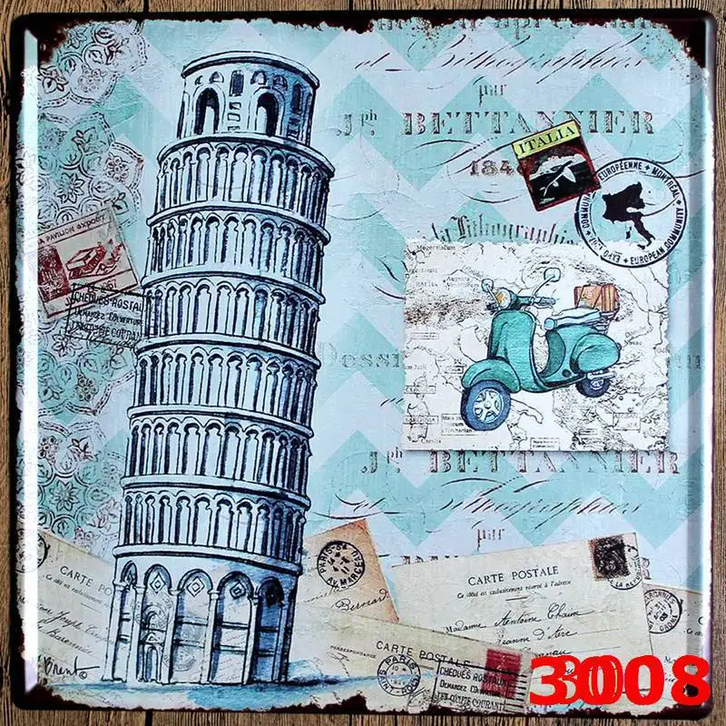 

Italy Rome City View SQUARE Tin Sign Metal Plaque Vintage Wall Sticker PUB House Metal Painting Tin Sign CLUB Decor 30*30CM