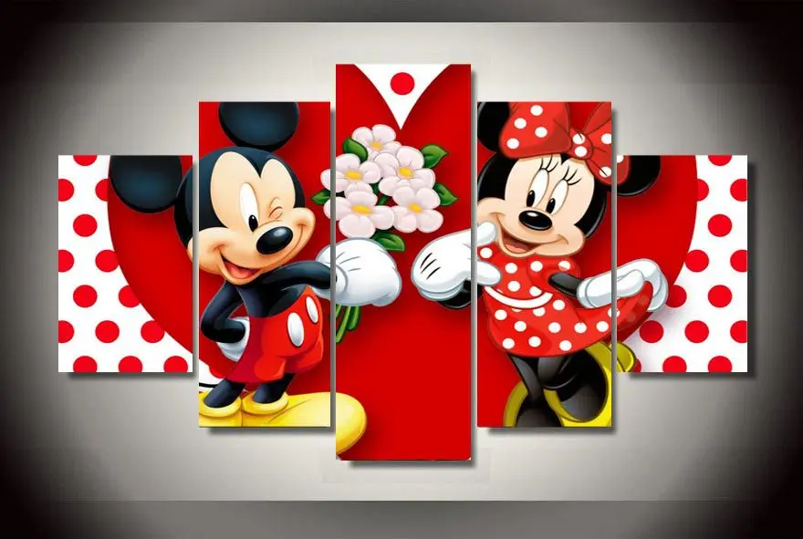 HD Printed Cartoon Mickey and Minnie Canvas Painting On The Wall