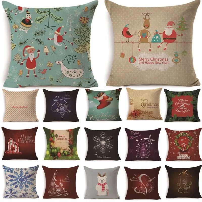 

1Pcs 43*43cm Christmas Santa Claus Pattern Cotton Linen Throw Pillow Cushion Cover Car Home Sofa Decorative Pillowcase 40488