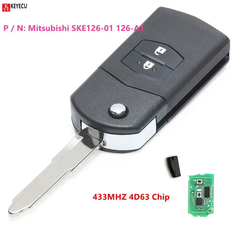 Обновленная флип карта Keyecu с 2 кнопками 433 МГц 4D63 80 бит для Mazda 3 5 6 MX5 RX8 P/N:Mitsubishi