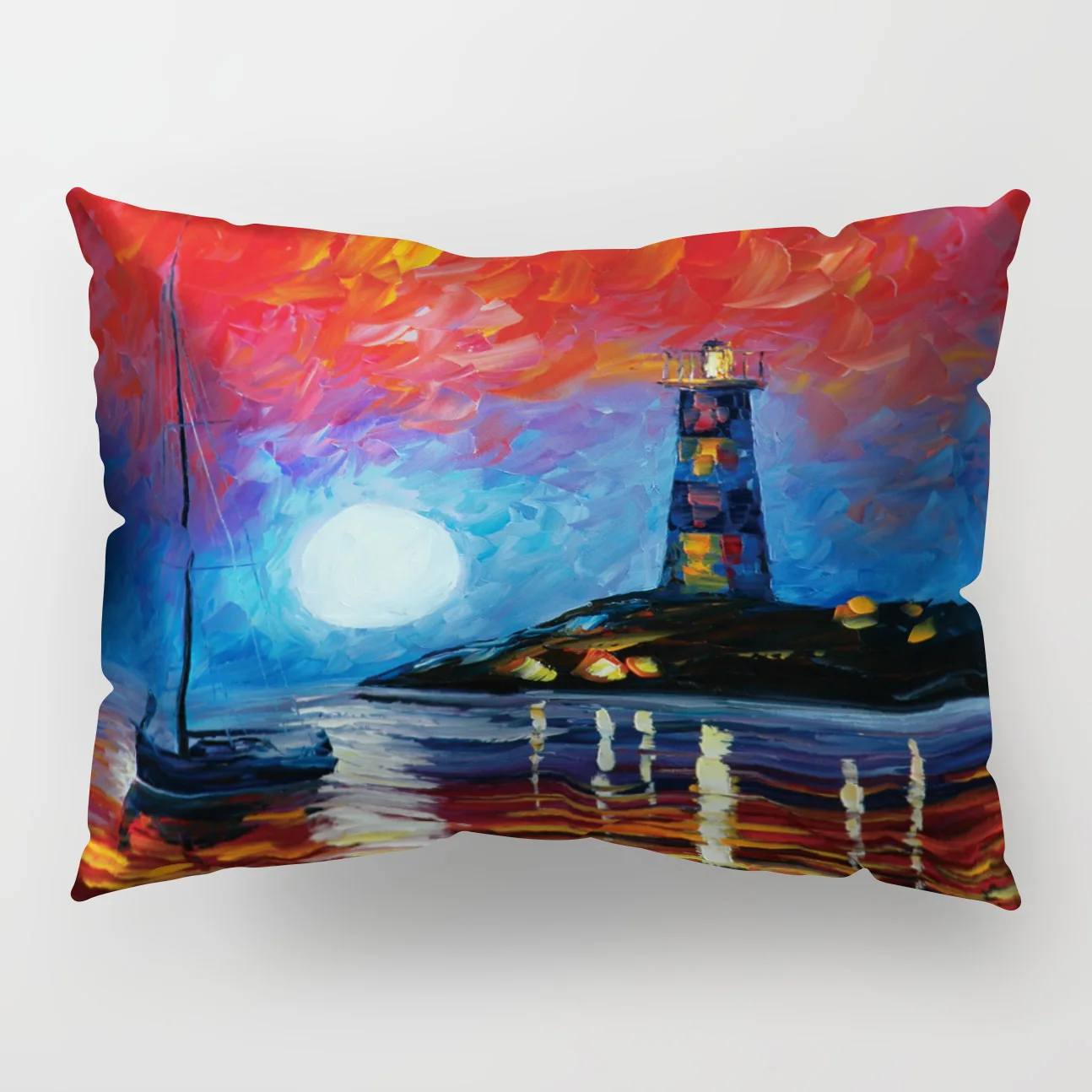 

Western Vintage Oil Painting Tree Long Hug Pillowcase Color Landscape Boat Pattern Polyester Lumbar Cushion Cushion Cover30x50cm