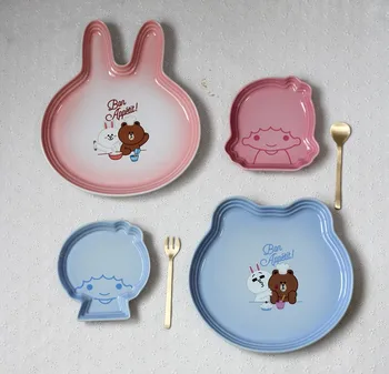 

2018 new sweet plate enamel porcelain sweet dish sweet sweet dish Small bear and Rabbit