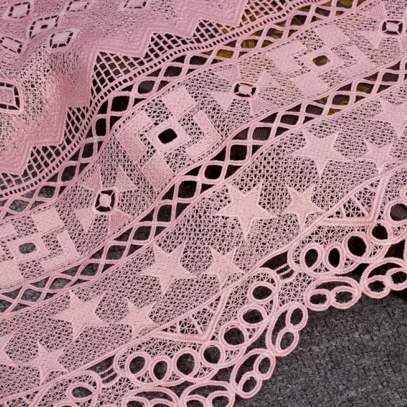 Высококачественная 3D синяя/Розовая волна геометрические узоры пять звезд кружева вышитые ткани выдалбливают ткань для платья африканская юбка - Цвет: Розовый