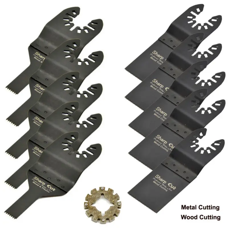 

10pcs Oscillating Multi Tool saw Blades with an adapter, 34mm Bi-metal M2 Metal Cutting Blades,10mm 65Mn WordWorking Saw Cutter