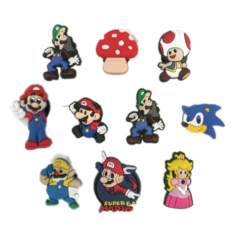 

50pcs Super Mario Cartoon Shoe Charms Cute Decoration Buttons Fit Bands Bracelets Croc JIBZ Shoes Ornaments Xmas Gift