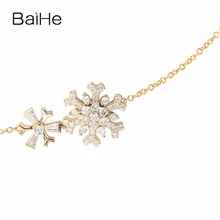 BAIHE одноцветное 14 К желтого золота 0.66ct Certified H/SI из натуральной Алмаз Свадебные для женщин Офис/Карьера ювелирные украшения браслет