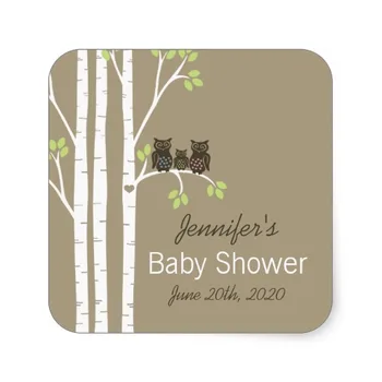 

3.8cm Whimsical Owl Family Baby Shower Square Sticker