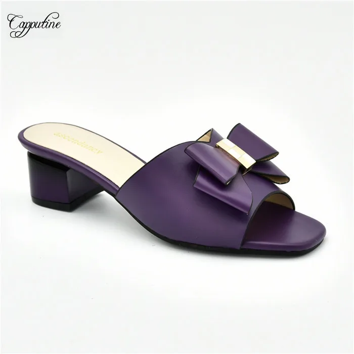 

Latest purple medium heel African slipper shoes for wedding/party 510-7 heel height 5cm