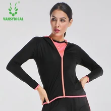 Vansydical женский тренировочный костюм для йоги спортивные куртки с длинным рукавом с капюшоном для бега рубашки фитнес облегающая одежда для верхней части тела тренировочное спортивное пальто