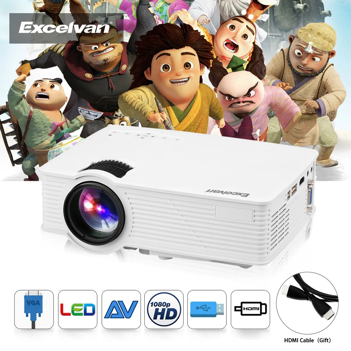 Excelvan EHD09 мини светодиодный проектор 800x480 пикселей 1200 люмен Домашний кинотеатр HDMI/USB/SD/AV/VGA/3,5 мм