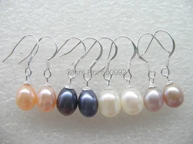 

Free shipping wholesale 7-8mm freshwater pearl dangle earring hook 925 silver