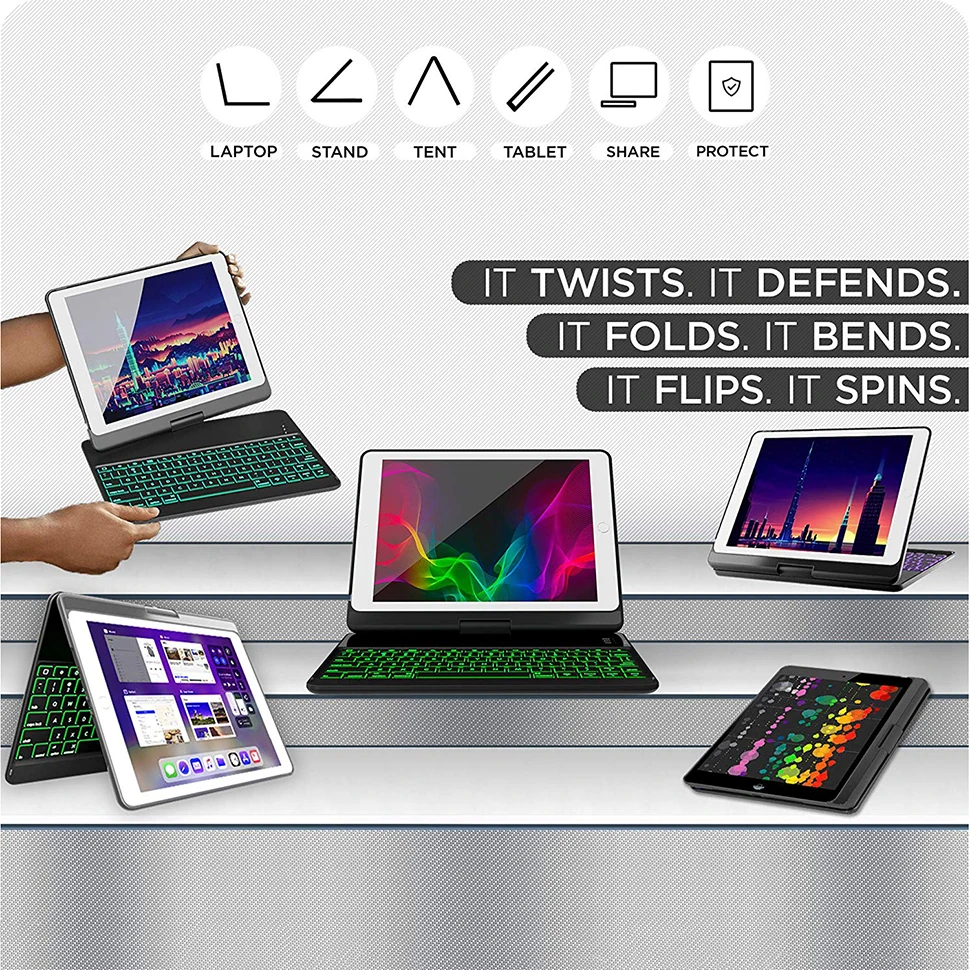  Funda For iPad 9.7 2018 2017 Case With Keyboard 7 Color Backlit 360 Rotation Wireless Bluetooth Key