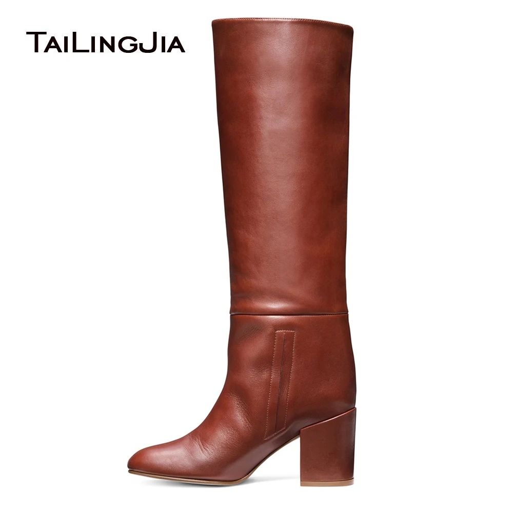 round toe knee high heel boots