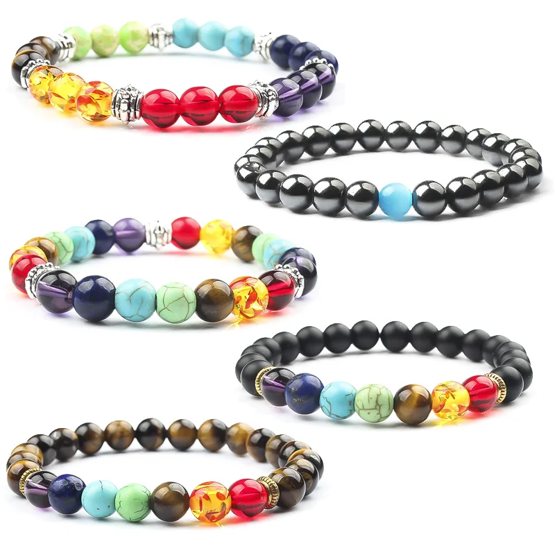 

LanLi 8mm natural jewelry multicolor The seven chakras stone loose beads Bracelet Charms Yoga men and Women meditation amulet